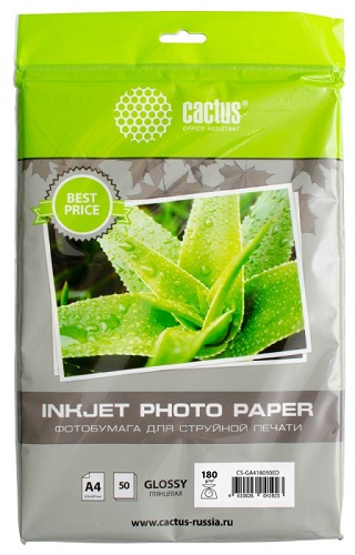 Cactus фотобумага Фотобумага Cactus CS-GA418050ED A4/180г/м2/50л./белый глянцевое для струйной печати