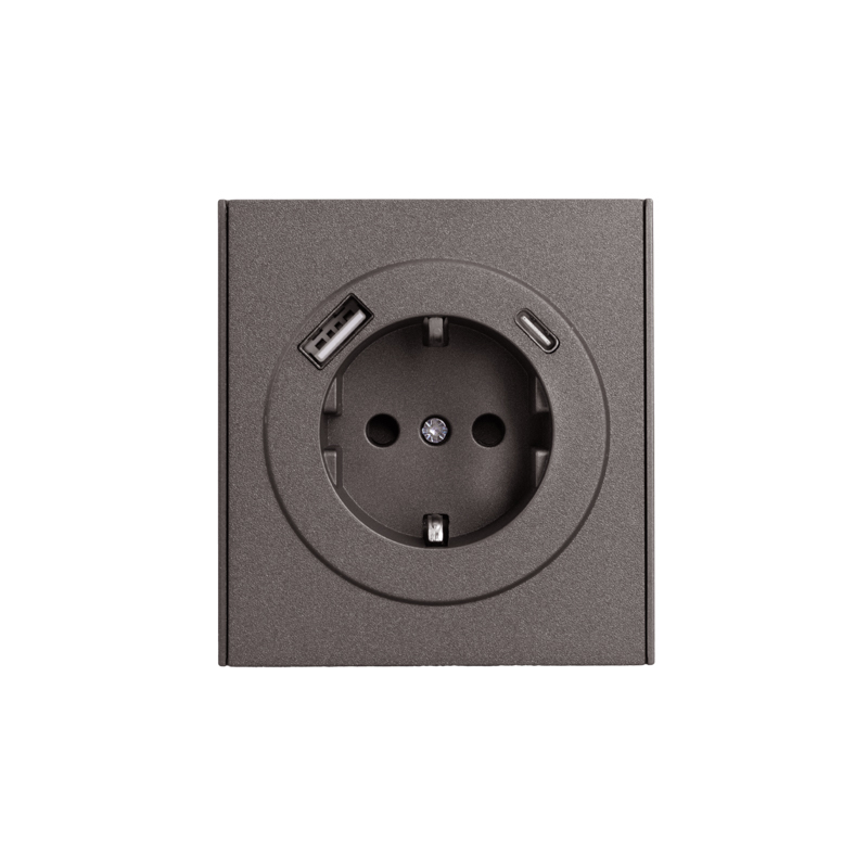 Розетка с заземлением с 2 USB KRANZ KR-78-0704-6 MIELE STRONG с/у з/ш 16А A+C быстрой зарядки 5В/3А графит