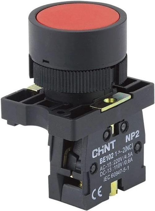 Кнопка управления CHINT 574091 NP2-EA45 без подсветки красн. 1НО+1НЗ IP40