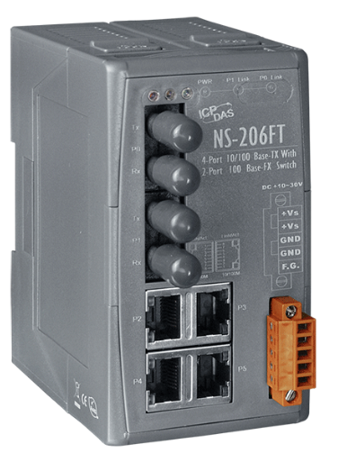  Коммутатор ICP DAS NS-206FT CR Unmanaged 4-Port Industrial 10/100 Base-T(X) with Dual 100 Base-FX Switch (RoHS)
