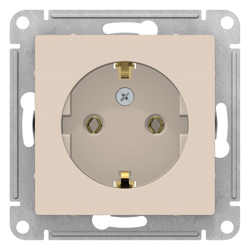Розетка Schneider Electric ATN000243 AtlasDesign, с заземлением, 16А, механизм, бежевая