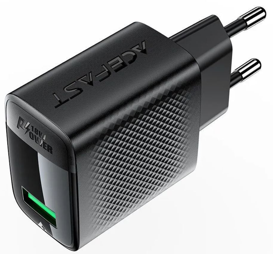 Зарядное устройство сетевое ACEFAST A90 QC18W GaN single USB-A charger (EU). Цвет: чёрный