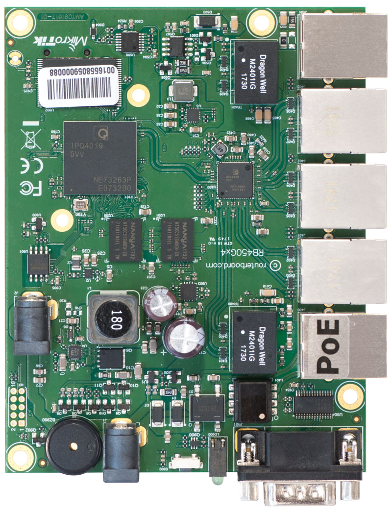 Материнская плата Mikrotik RB450Gx4 для роутеров, 716 МГц (4 ядра), 5х 1G RJ45, microSD, RS232