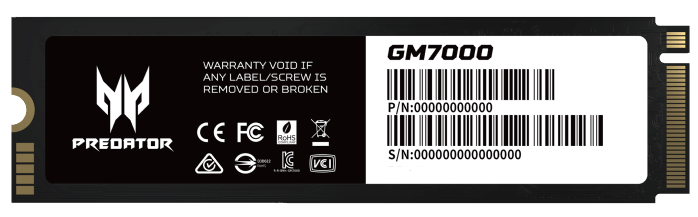 SSD Acer Накопитель SSD M.2 2280 Acer BL.9BWWR.107 Predator GM7000 4TB PCIe Gen 4.0 x 4 NVMe 1.4 7400/6700MB/s IOPS 1350K/1150K MTBF 2M 3000 TBW