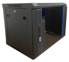 Шкаф Wize W12U45R 19, 12U, стеклянная передняя дверь, задняя стенка металлическая, неоткидная, макс. вес нагрузки 60 кг, сталь, черный, установка на