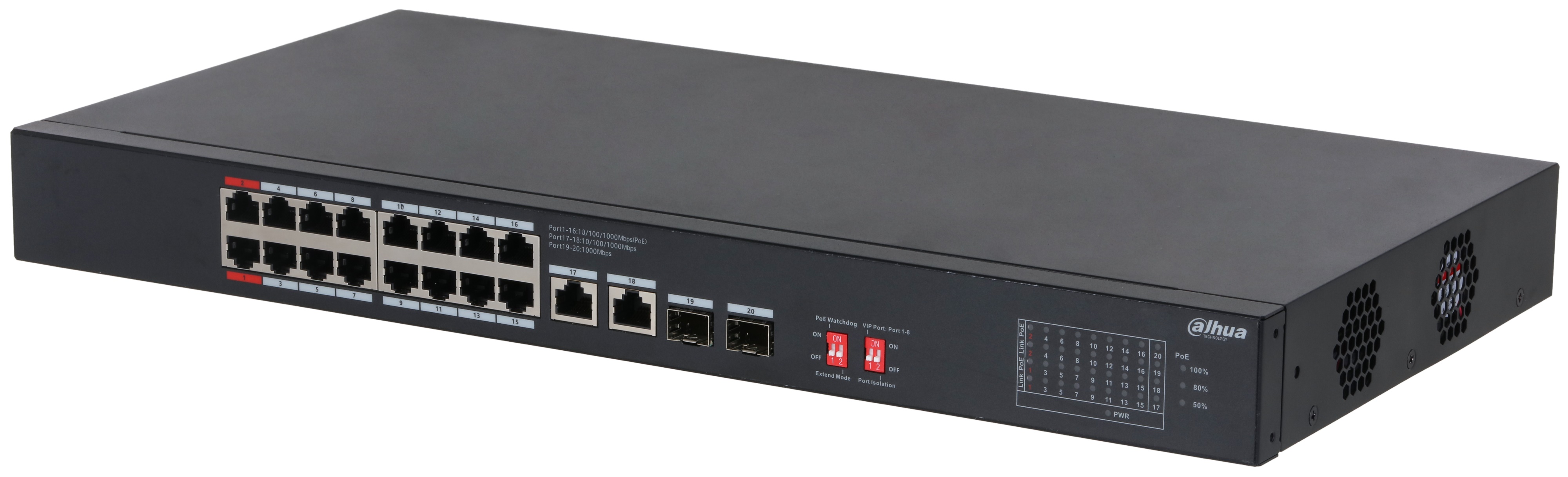 Коммутатор Dahua DH-S3220-16GT-240 16-портовый неуправляемый гигабитный с PoE, уровень L2