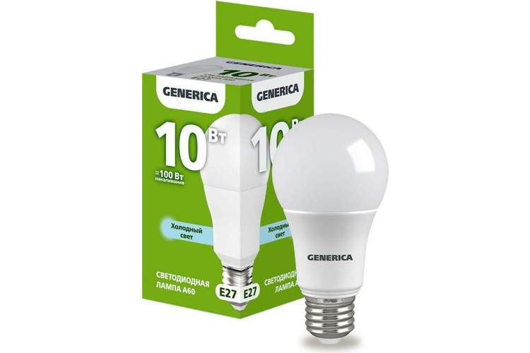 Лампа светодиодная GENERICA LL-A60-10-230-65-E27-G A60 10Вт грушевидная 6500К E27 230В