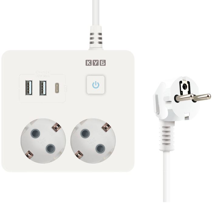 Сетевой фильтр Power Cube SPG5-A4 0,5м, 2р с/з, с вык.16А, 3USB, бел. Кв