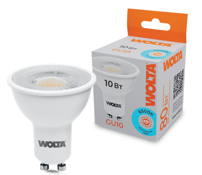 Лампа светодиодная WOLTA WSTD-PAR16-220V10W6KGU10-L 10Вт 6500K GU10 с линзой