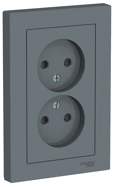 Розетка Schneider Electric ATN000722 AtlasDesign, двойная, без заземления, со шторками, 16А, в сборе, грифель