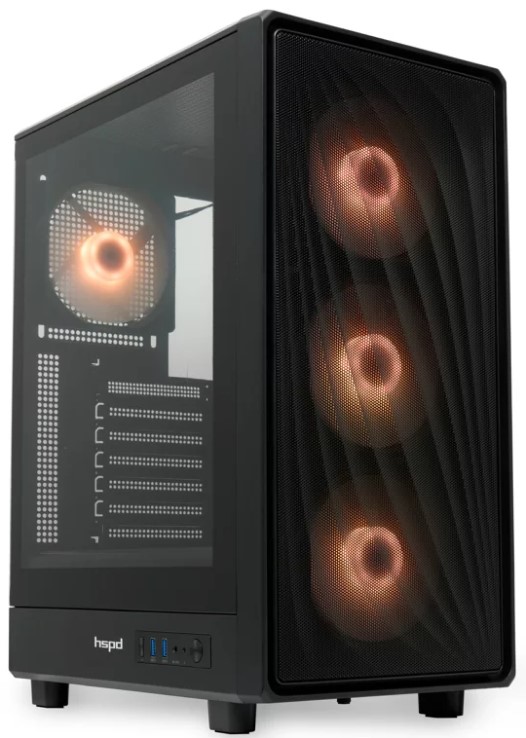 Корпус ATX HSPD M510 без БП, боковая панель из закалённого стекла, 2*USB 3.0