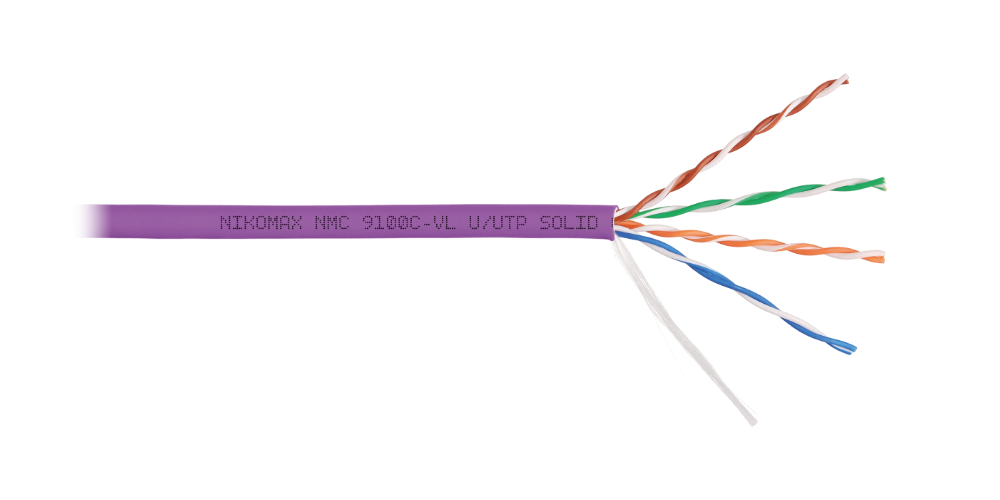 Кабель витая пара U/UTP 5e кат. 4 пары NIKOMAX NMC 9100C-VL 24AWG(0.52 мм), медь, одножильный (solid), внутренний, полимерный материал, нг(A)-HF, фиол