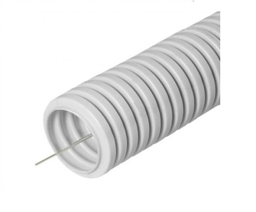 Труба гофрированная лёгкая Ecoplast 20125HFR-UF ПНД-FRUF, с зондом, без галогена, трудногорючая, атмосферостойкая, цвет серый, диам. 25мм (50м)