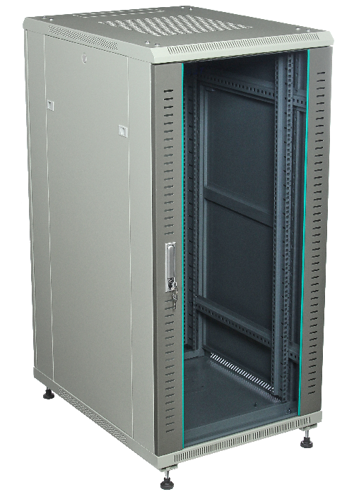 Шкаф напольный 19, 22U W&T B226080GWTWOF 600x800 мм, передняя дверь стекло, задняя глухая металл, цвет серый. Без вент.