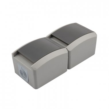 Блок вертикальный KRANZ KR-78-0616 2 розетки (керамика) INDUSTRIAL IP54 с заземлением, о/у, серый