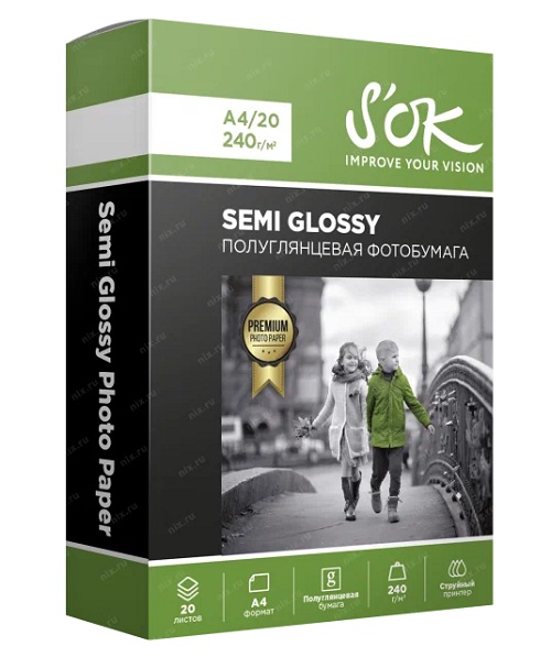 Sakura'OK фотобумага  Xcom-Shop Фотобумага Sakura'OK SA4240020SG Premium, полуглянцевая, формат А4, плотность 240г/м2, 20 листов