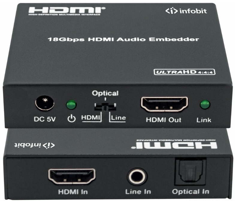 Эмбеддер Infobit iTrans AE01 HDMI 4K60 HDCP 2.2, RCA и оптический вход