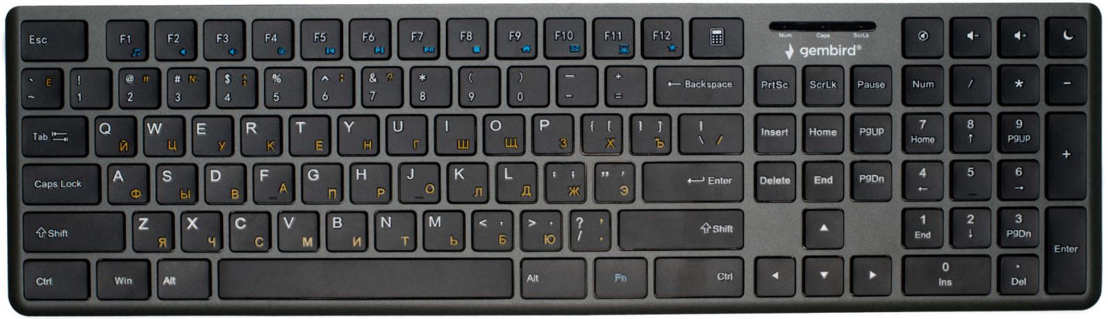 Клавиатура Gembird KB-8460 103кл+5 доп, 12Fn, ножничная, тихая, 1.5м, черная