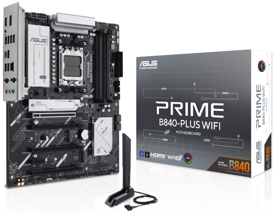 Материнская плата ATX ASUS PRIME B840-PLUS WIFI 90MB1IZ0-M0EAY0 (AM5, AMD B840, 4*DDR5, 4*SATA, 3*M.2, WiFi, BT, 3*USB 3.2, 4*USB 2.0, USB Type-C, 5*P