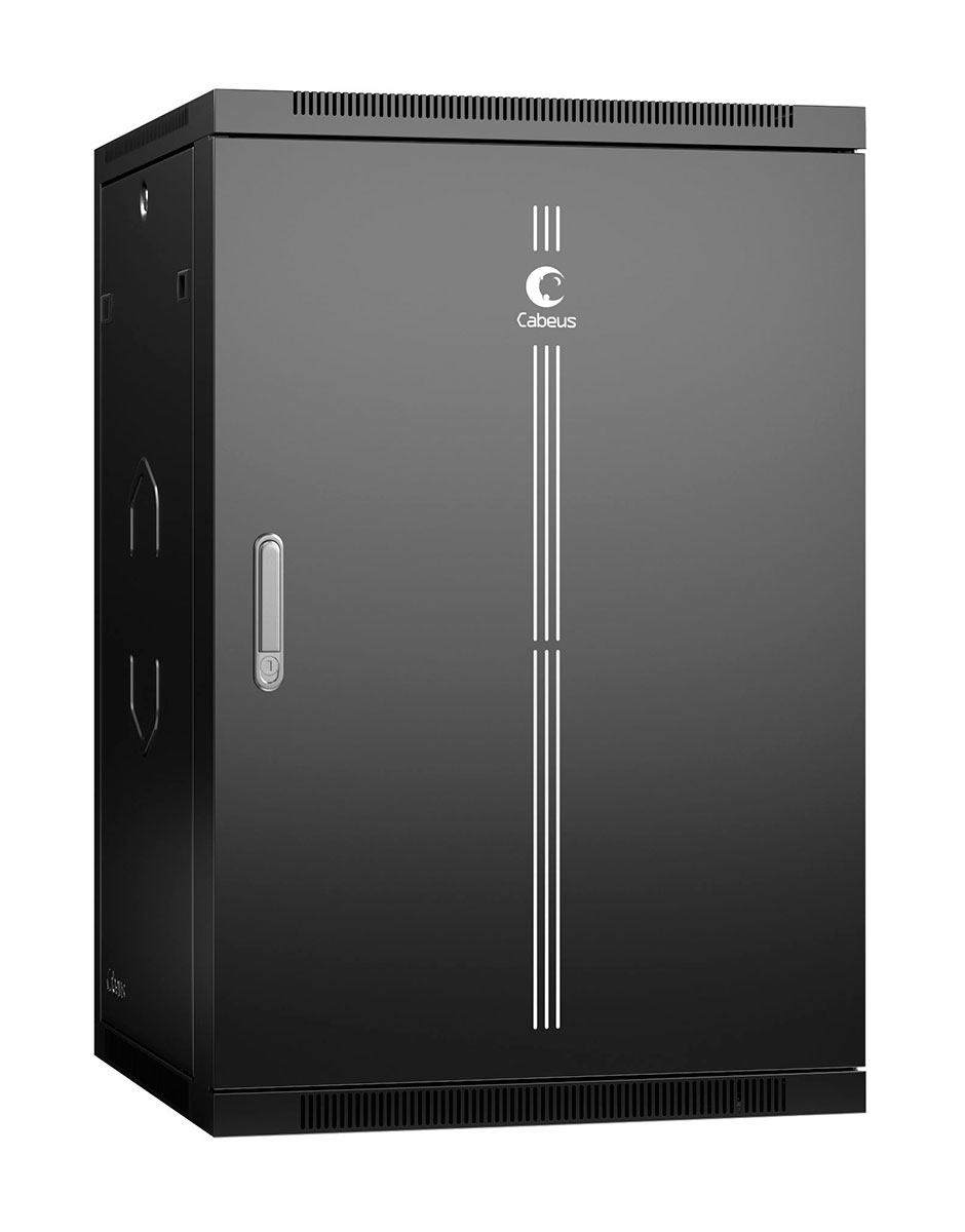 Шкаф настенный 19, 22U Cabeus SH-05F-22U60/45m-R-BK 600x450x1082mm (ШхГхВ) дверь металл, цвет черный (RAL 9004)