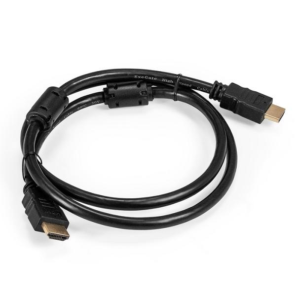 Кабель HDMI Exegate EX-CC-HDMI2-1.0F EX287722RUS 19M/19M, v2.0, 1м, 4K UHD, Ethernet, ферритовые кольца, позолоченные контакты