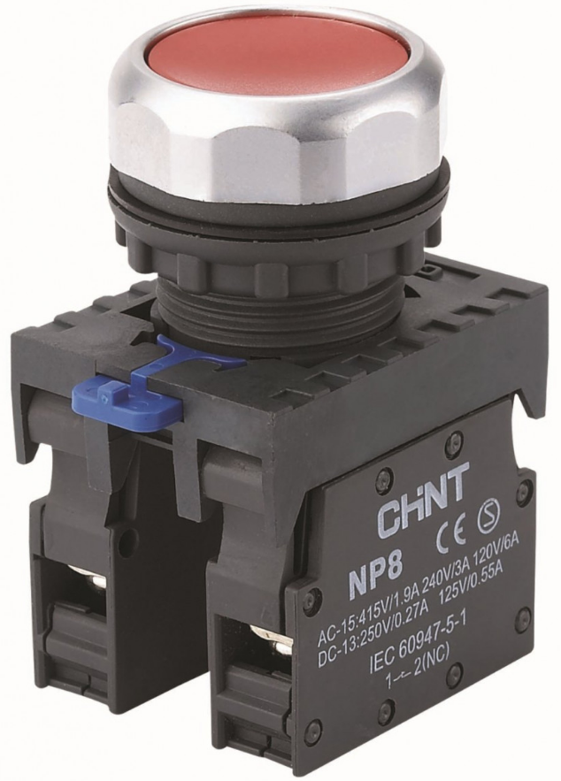 Кнопка управления CHINT 667231 NP8-01BN/4, без подсветки, красн., 1НЗ, IP65 (R)
