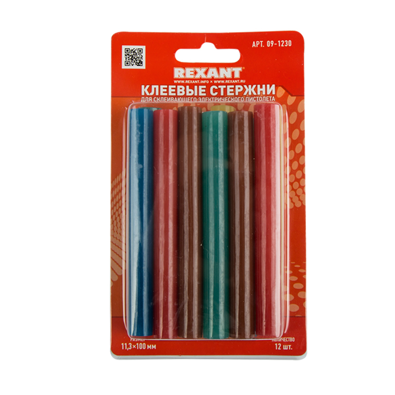 Стержень клеевой Rexant 09-1230 Ø11 мм, 100 мм, цветные, 12 шт., блистер