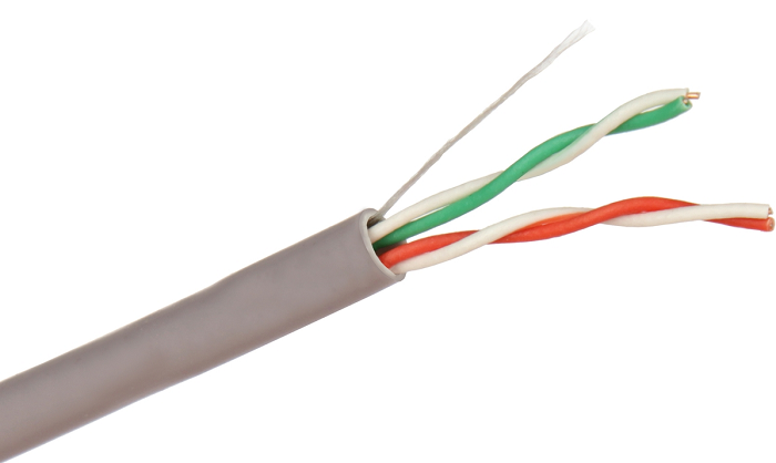 Кабель витая пара U/UTP 5e кат. 2 пары Exegate UTP-2-C5e-CCA-S24-IN-PVC-GY-305 24AWG(0.51 мм), омедненный алюминий (CCA), одножильный (solid), внутрен