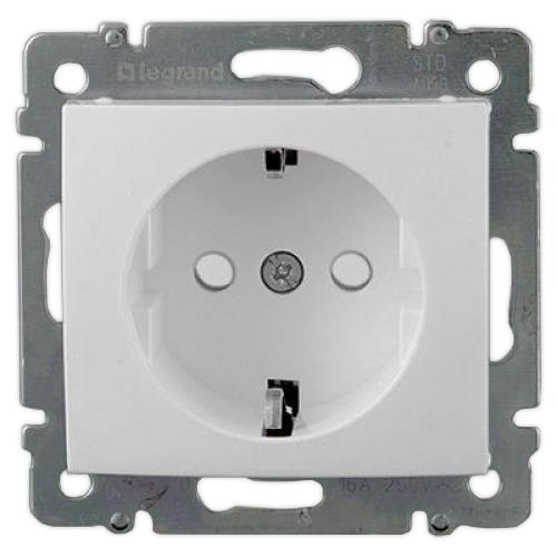 Розетка Legrand 774421 Valena с заземлением, со шторками, в рамку, 2К+З,16А, 250В, IP20 (белая)