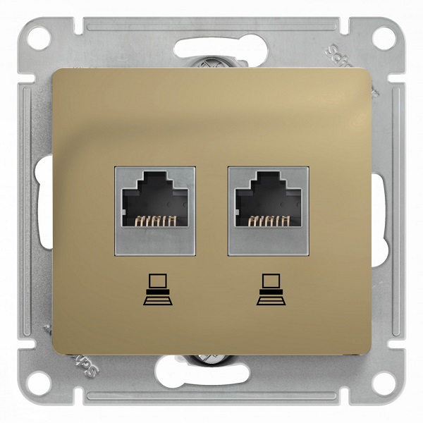 Розетка Schneider Electric GSL000485KK 2-ая компьютерная RJ45+RJ45, кат.5E титан