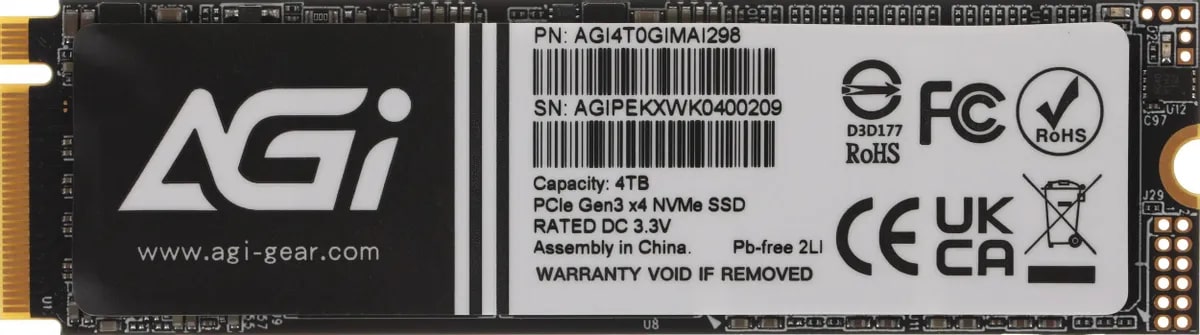 SSD AGI Накопитель SSD M.2 2280 AGI AI298 4TB, 2400/1800MB/s, MTBF 1.6M