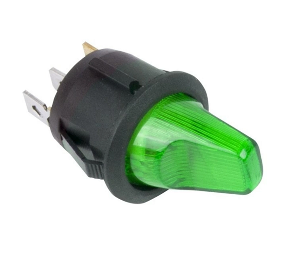 Выключатель Rexant 36-2593 клавишный круглый 12V 16А (3с) ON-OFF зеленый с подсветкой (RWB-224, SС-214)
