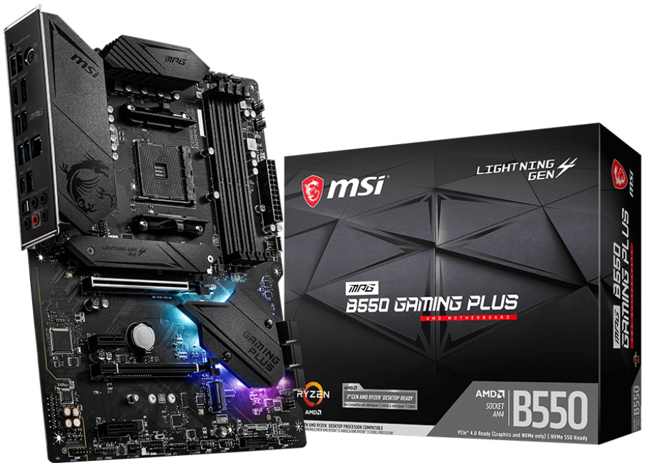 Материнская плата ATX MSI MPG B550 GAMING PLUS (AM4, AMD B550, 4*DDR4(4400), 6*SATA 6G RAID, 2*M.2, 4*PCIE, 7.1CH, Glan, 5*USB 3.2/2*USB Type-C, HDMI/