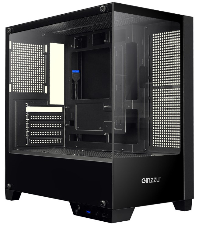 Корпус mATX Ginzzu CL570 без БП, боковая и фронтальная панель из закалённого стекла, USB 2.0, USB 3.0