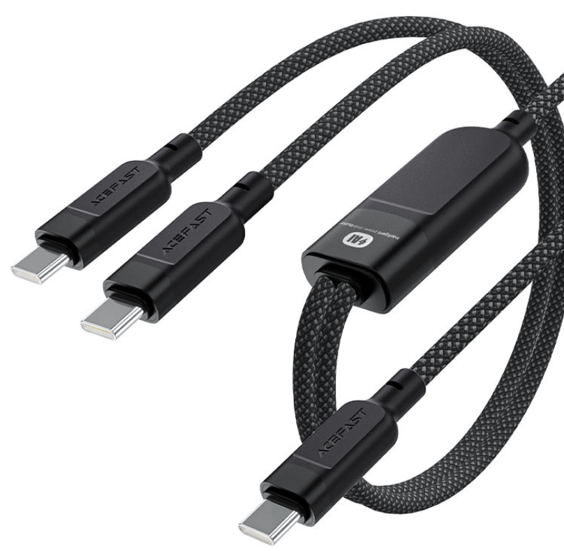 Кабель ACEFAST C5-11 зарядный USB-C 2-in-1 100W USB-C to 2xUSB-C 100W Charging Data Cable. Длина: 0.8м/0,4м. Цвет: черный