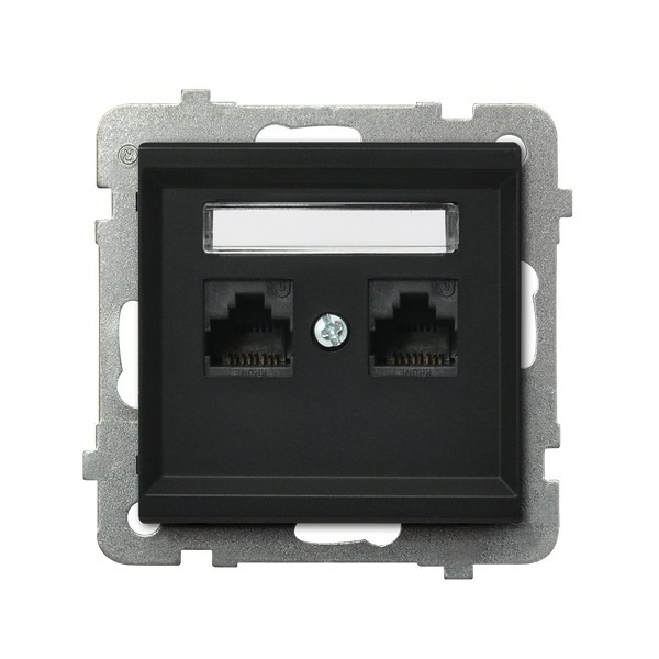 Розетка Ospel GPK-2R/K/m/33 компьютерная, двойная, кат. 5e MMC, клеммы IDC, черный металлик