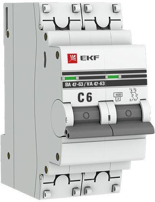 Автоматический выключатель EKF mcb4763-2-06C-pro модульный 2п C 6А 4.5кА ВА 47-63 PROxima