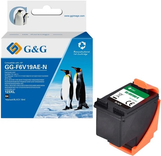 Картридж G&G GG-F6V19AE-N струйный 123XL черный (18мл) для HP DJ 1210/1212/1212/2130/2131/2132/2133/2134/2630/3639 AIO;Envy 4510/4512/4516/4517/4520/4
