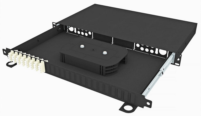 Кросс оптический стоечный TopLAN КРСв-Top-1U-32LC/U-OM2-BK выдвижной 19, 32 LC/UPC адаптера, многомодовый, 1U, черный, укомплектованный