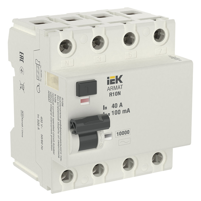 Автомат дифференциальный IEK AR-R10N-4-040C100 ARMAT R10N 4P 40А 100мА тип AC
