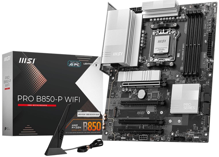 Материнская плата ATX MSI PRO B850-P WIFI (AM5, AMD B850, 4*DDR5 (8200), 4*PCIe, 3*M.2, 4*SATA, WiFi, BT, 3*USB Type-C, 6*USB 3.2, 8*USB 2.0, HDMI) RT