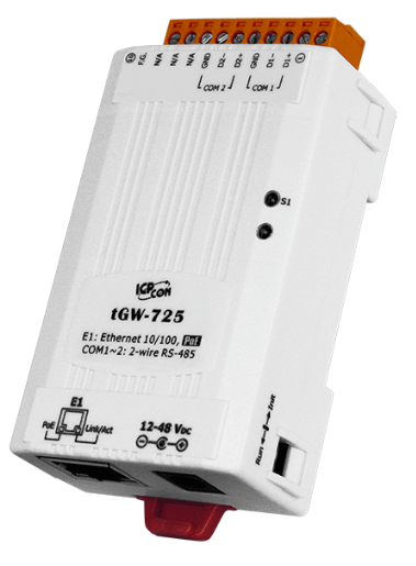 Преобразователь ICP DAS tGW-725 CR Tiny Modbus/TCP to RTU/ASCII gateway with PoE and 2 RS-485 Ports (RoHS)