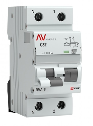 Автомат дифференциальный EKF rcbo6-1pn-32C-30-a-av DVA-6 1P+N 32А (C) 30мА (A) 6кА AVERES