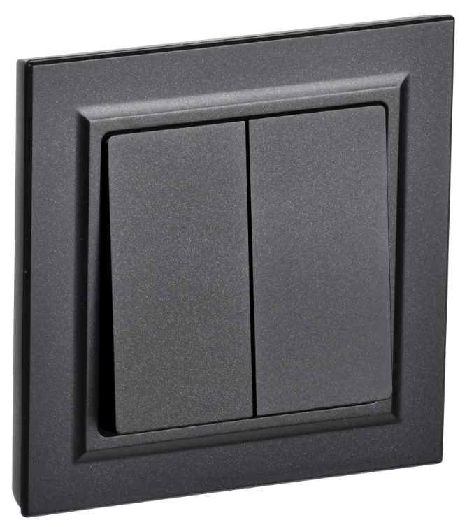 Выключатель двухклавишный в сборе IEK BR-V20-0-10-K02-F BRITE 10А ВСР10-2-0-БрЧ Черный