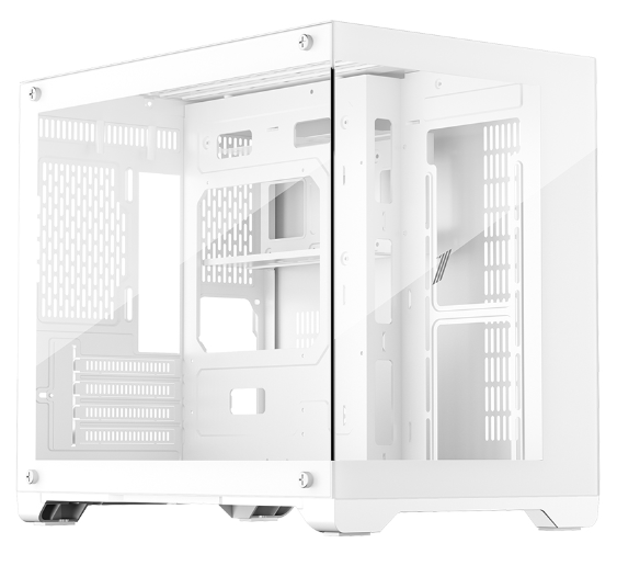 Корпус mATX 1STPLAYER MEGAVIEW MV6-T MV6-TP-WH белый, без БП, боковая и передняя панель из закаленного стекла, 2*USB 3.0, audio
