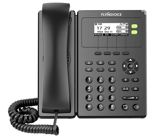 Телефон SIP Flying Voice FIP-10 IP телефон, 2xEthernet 10/100, LCD 128x64, 2 аккаунта SIP, WI-FI, блок питания