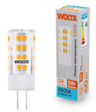 Лампа светодиодная WOLTA WSTD-JC-220V5W6KG4-C 5Вт 6500K G4