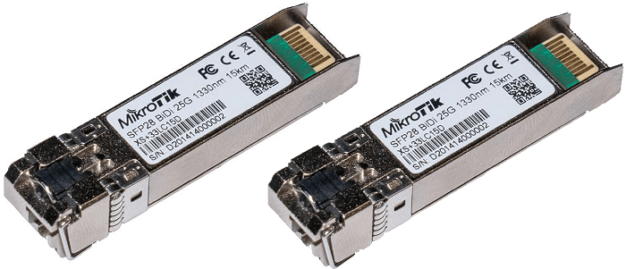 Трансивер Mikrotik XS+2733LC15D SFP/SFP+/SFP28 modules 1/10/25G 15km 1270nm + 1330nm (комплект 2шт)