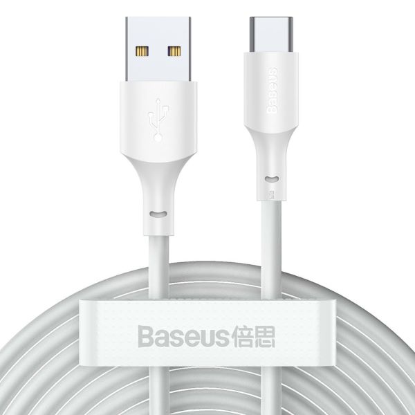 Кабель интерфейсный Baseus TZCATZJ-02 USB to Type-C 5A (2шт./упак.) 1.5m, силиконовый, white