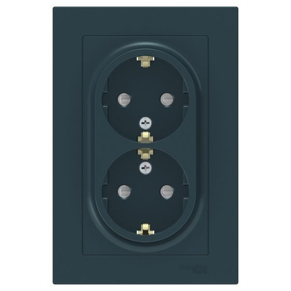 Розетка двухместная с заземлением Systeme Electric ATN000826 AtlasDesign со шторками 16А в сборе Изумруд